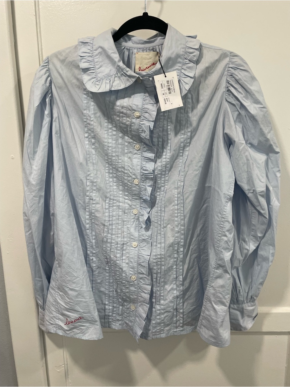Laurence Bras light Blue Ruffled Cotton Blouse